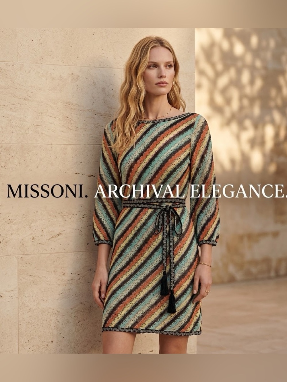 NWT Missoni Italian Chevron Knit Open Back Mini Dress 3/4 Sleeve,belt, US M IT42